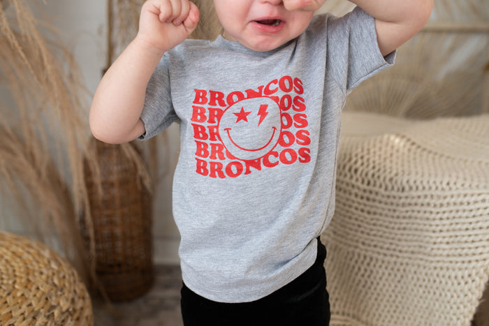 Mustang Broncos Smiley Face Graphic Tee
