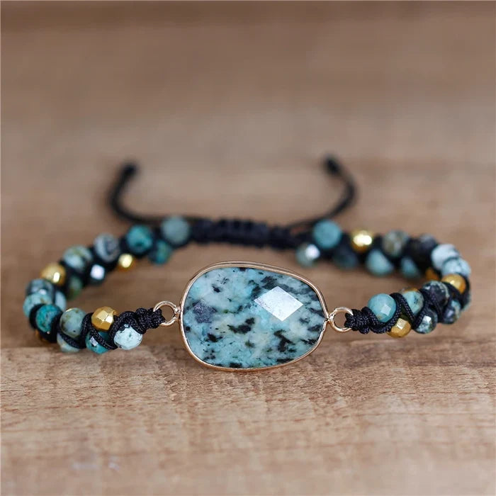 Natural African Turquoise Macrame Wrap Bracelet