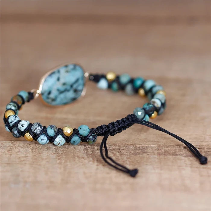 Natural African Turquoise Macrame Wrap Bracelet