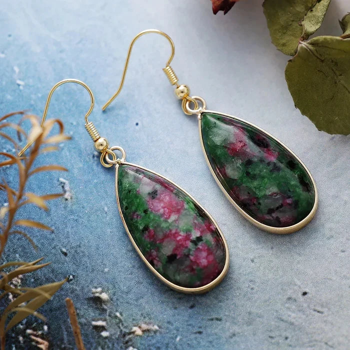Natural Ruby Zoiste Teardrop Dangle Earrings