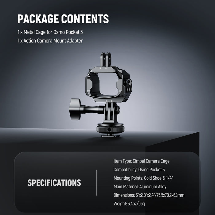 Package Contents of the NEEWER AC009 Metal Camera Cage For DJI Osmo Pocket 3 Kit