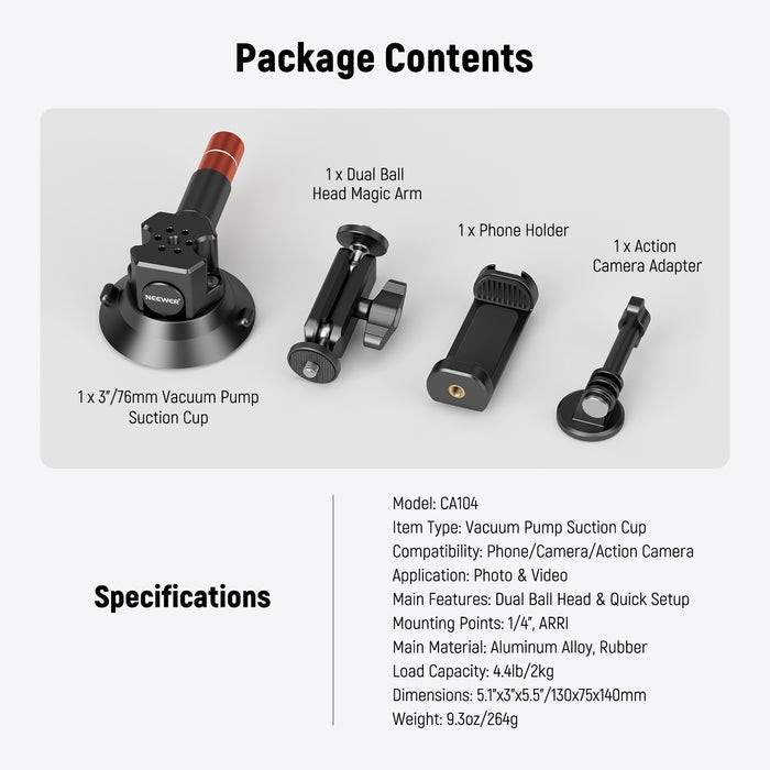 NEEWER CA104/CA105 Suction Cup Mount with Arm