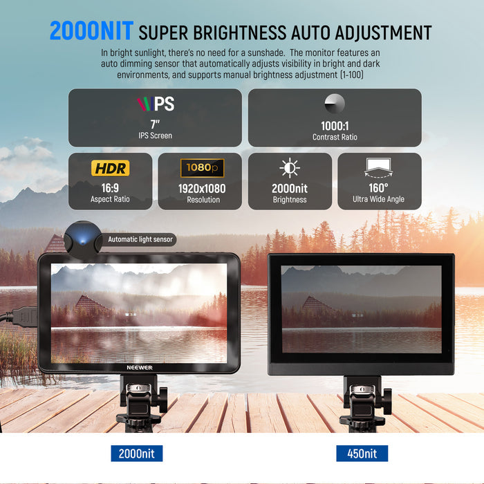 NEEWER F700 Touch Screen Field Monitor boasts up to 2000nit brightness