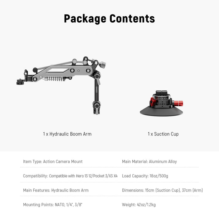Package Contents of the NEEWER GA022 Hydraulic Boom Arm Suction Cup