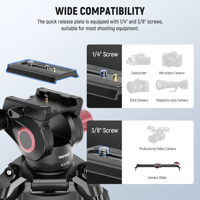 Wide Compatibility of the NEEWER LL38 Professional Video Tripod