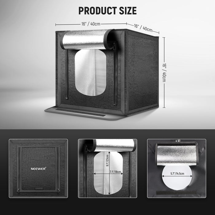 Product size of the NEEWER LP40 Upgraded Photo Studio Light Box