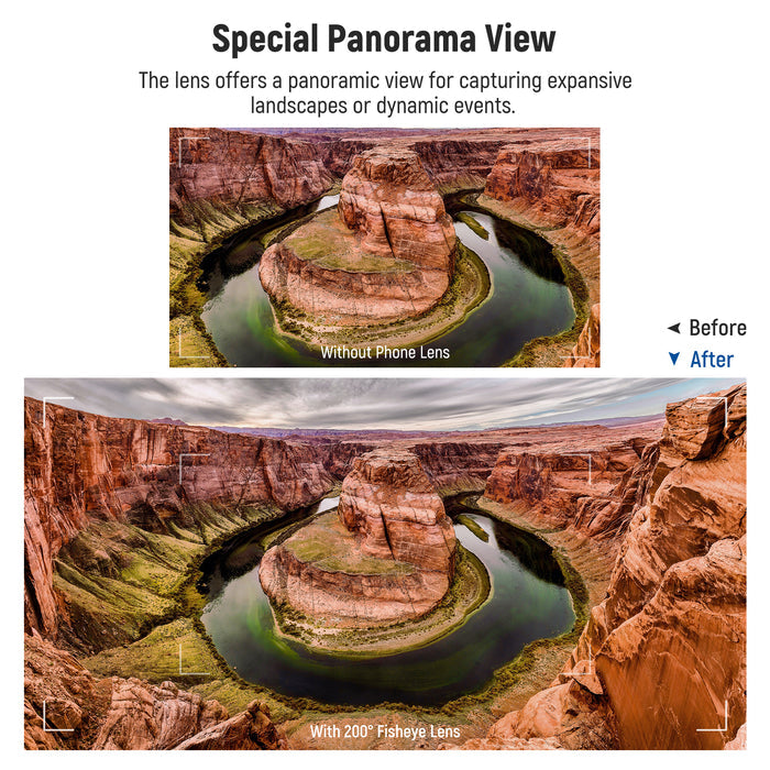 NEEWER LS-57 200° Phone Fish Eye Lens offers a panoramic view.