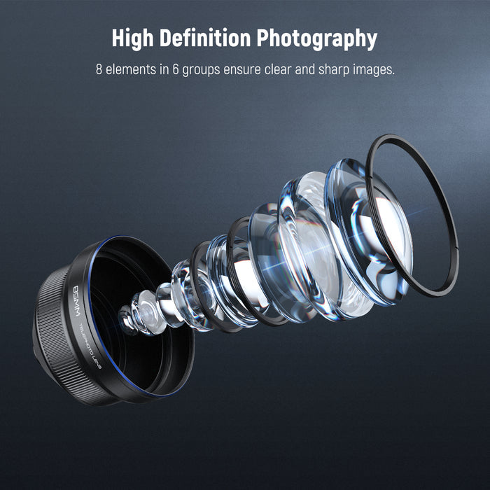The premium high definition optical glass ensures your close up shots with high clarity.