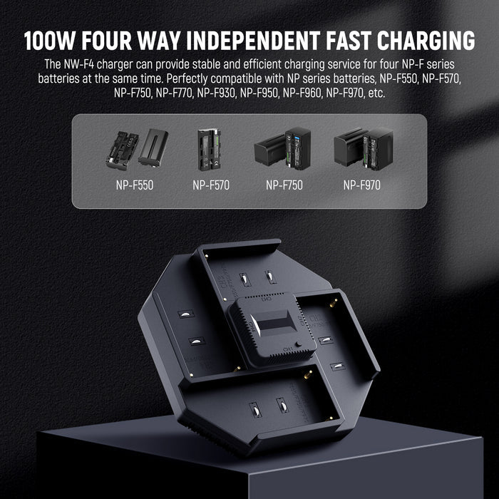 NEEWER NW-F4 100W 4 Channel Fast Charger for NP-F550 NP-F750 NP-F970 Battery