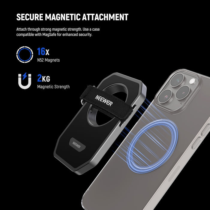 Attach NEEWER PA040 Magnetic SSD Holder to your phone via the strong magnetic strength.