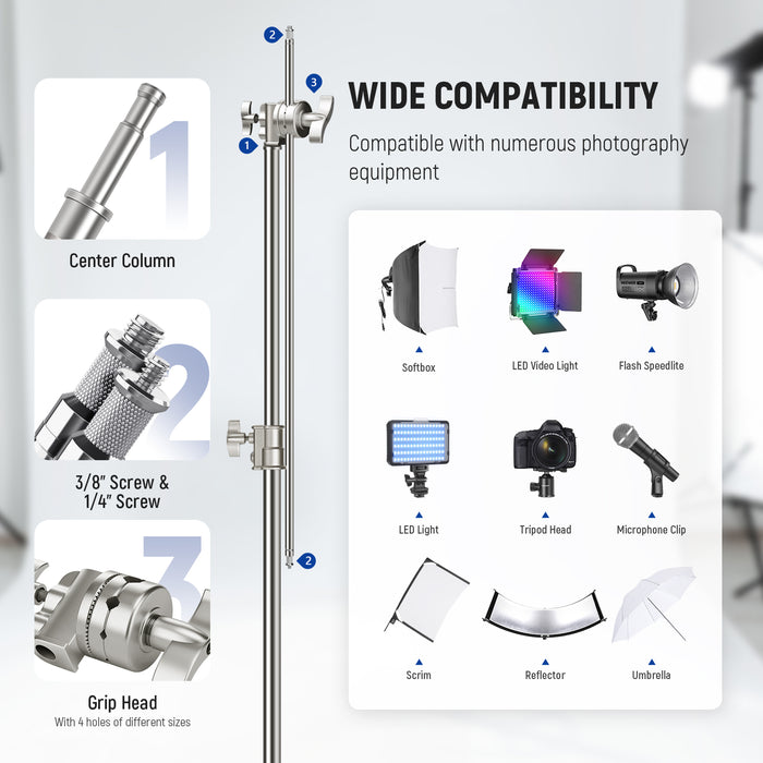 Wide Compatibility of the NEEWER SC186W Stainless Steel Heavy Duty C Stand