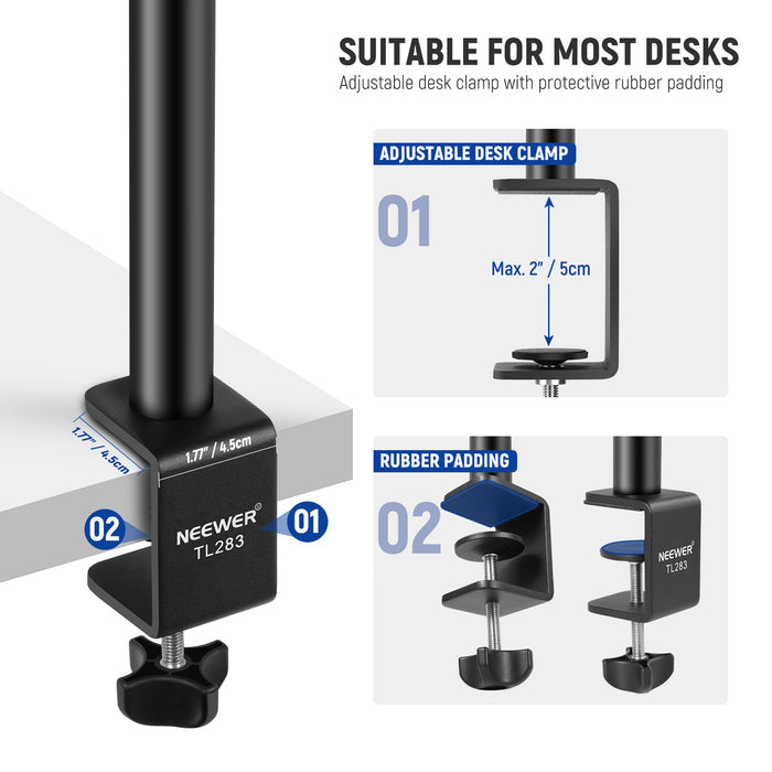 NEEWER TL283 Camera Table Mount is suitable for most desks.