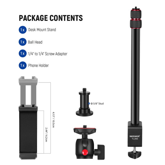 Package Contents of the NEEWER TL283 Camera Table Mount Kit