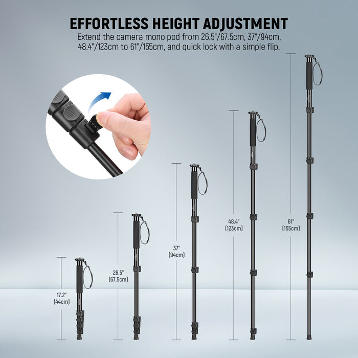 NEEWER TP41 Aluminum Alloy Camera Monopod can extend to 155cm.