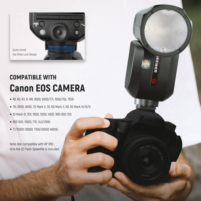 NEEWER Z2 TTL Round Head Flash Speedlite with Diffuser is compatible with Canon EOS Camera