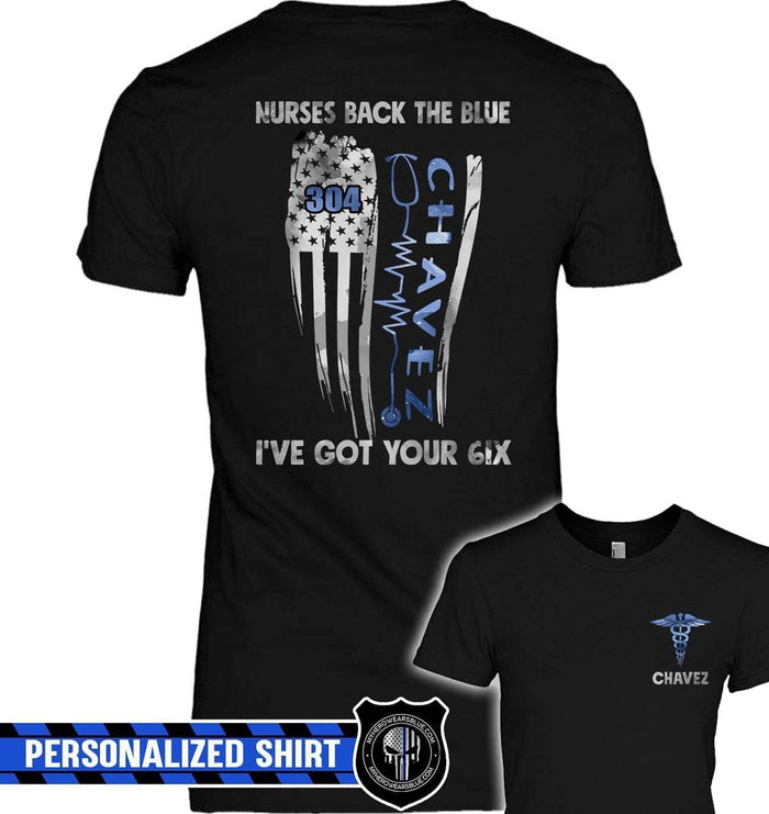 Apparel XS / Black Nurses Back The Blue - Distressed Flag - 2 Sided - Standard Women's T-shirt