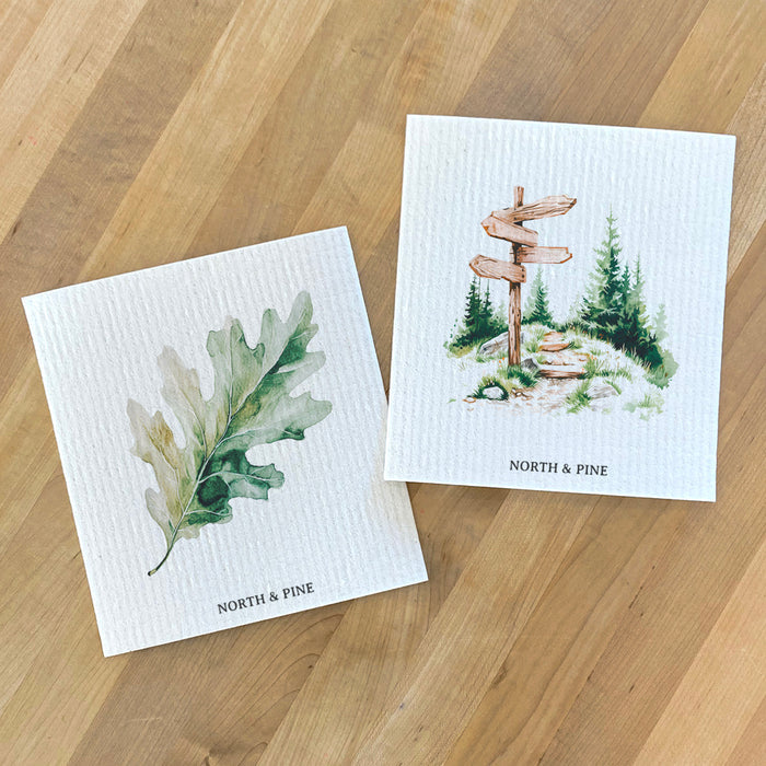 Oak Leaf and Trail Signs - 2pk Swedish Dish Cloth