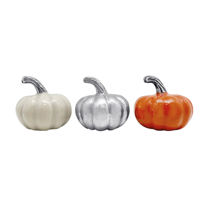 Orange, Cream, Silver Pumpkin Napkin Weight Set of 3