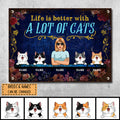 Pawzity Funny Warning Signs, Gifts For Cat Lovers, Life Is Better With A Lot Of Cats, Welcome Metal Signs, Cat Mom With Her Cats