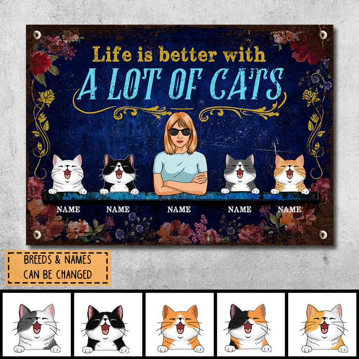 Pawzity Funny Warning Signs, Gifts For Cat Lovers, Life Is Better With A Lot Of Cats, Welcome Metal Signs, Cat Mom With Her Cats