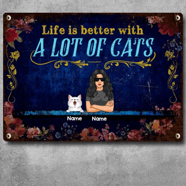 Pawzity Funny Warning Signs, Gifts For Cat Lovers, Life Is Better With A Lot Of Cats, Welcome Metal Signs, Cat Mom With Her Cats