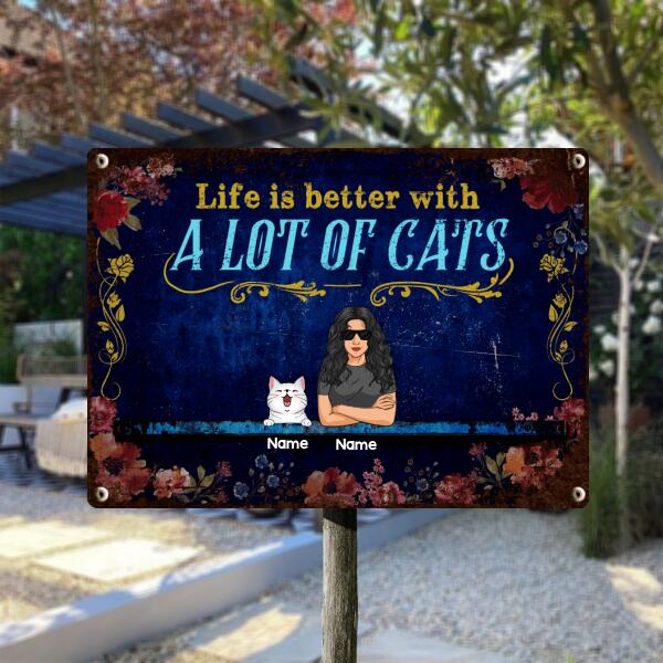 Pawzity Funny Warning Signs, Gifts For Cat Lovers, Life Is Better With A Lot Of Cats, Welcome Metal Signs, Cat Mom With Her Cats