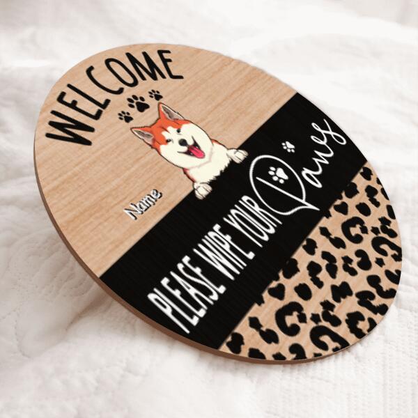 Pawzity Welcome Door Signs, Gifts For Dog Lovers, Please Wipe Your Paws Leopard Round Welcome Signs , Dog Mom Gifts