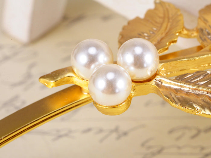 Pearl Embellished Single Leaf Branch Hair Pin