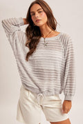 Raglan Sleeve Waist String Textured Top