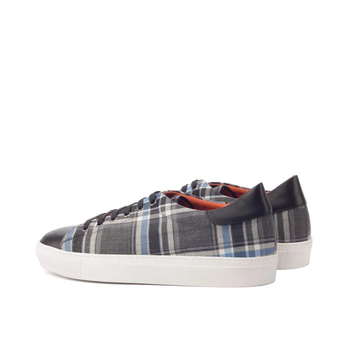 Plaid retro trainer sneakers back view on low-top Retro Trainer Sneakers