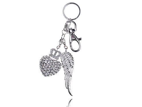 Silver Colored Crown Heart Wing Key Chain - ALILANG.COM