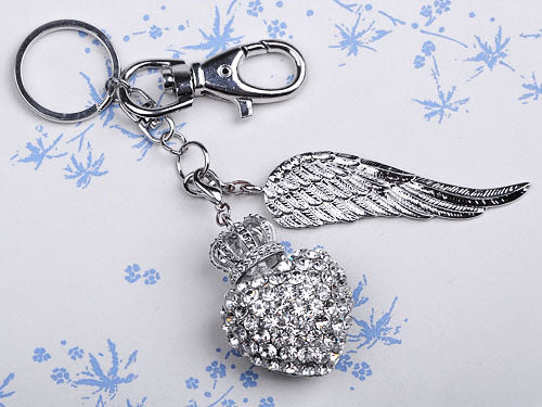 Silver Colored Crown Heart Wing Key Chain - ALILANG.COM