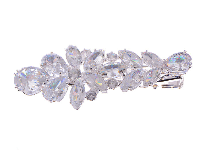 Silver Zircon Czech Flower Bridal Hair Clip Pin - ALILANG.COM