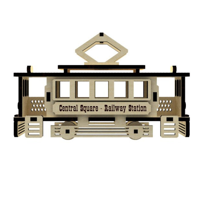 Small Old Style Cable Tram Miniature with Moving Wheels - Glowforge