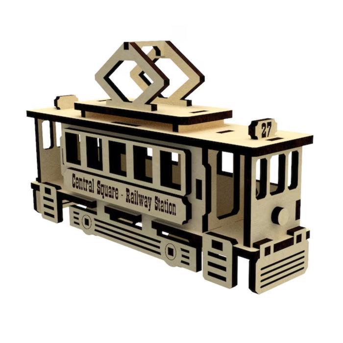 Small Old Style Cable Tram Miniature with Moving Wheels - Glowforge