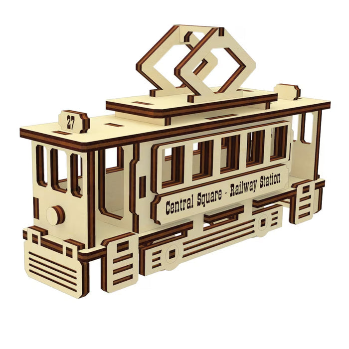 Small Old Style Cable Tram Miniature with Moving Wheels - Glowforge