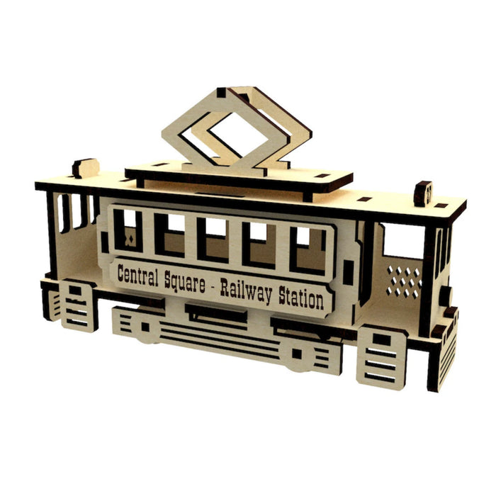 Small Old Style Cable Tram Miniature with Moving Wheels - Glowforge