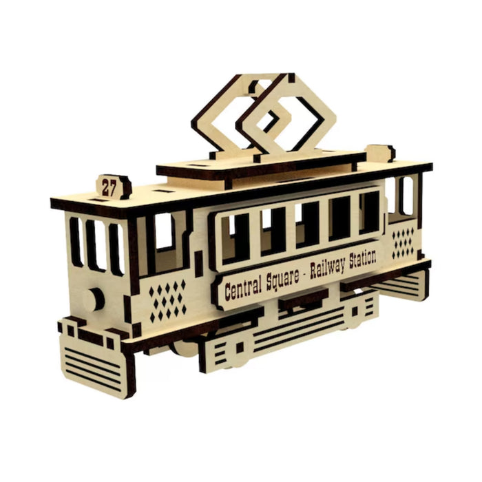 Small Old Style Cable Tram Miniature with Moving Wheels - Glowforge