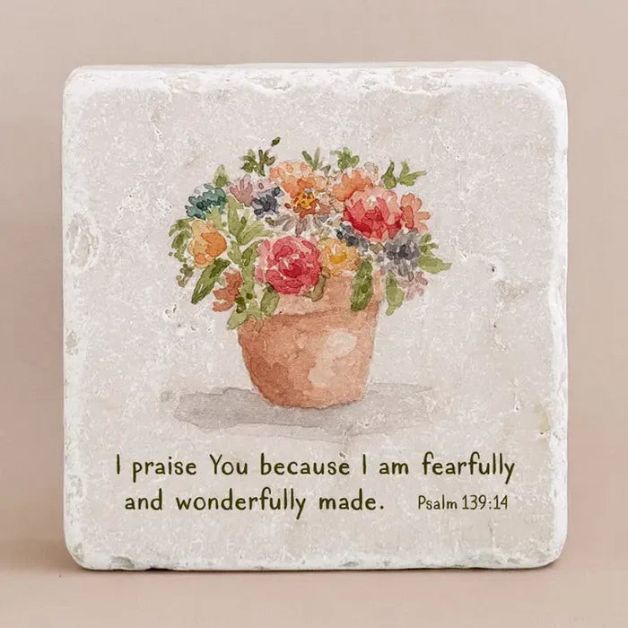 Small Scripture Block -Psalm 139:14 Flowers