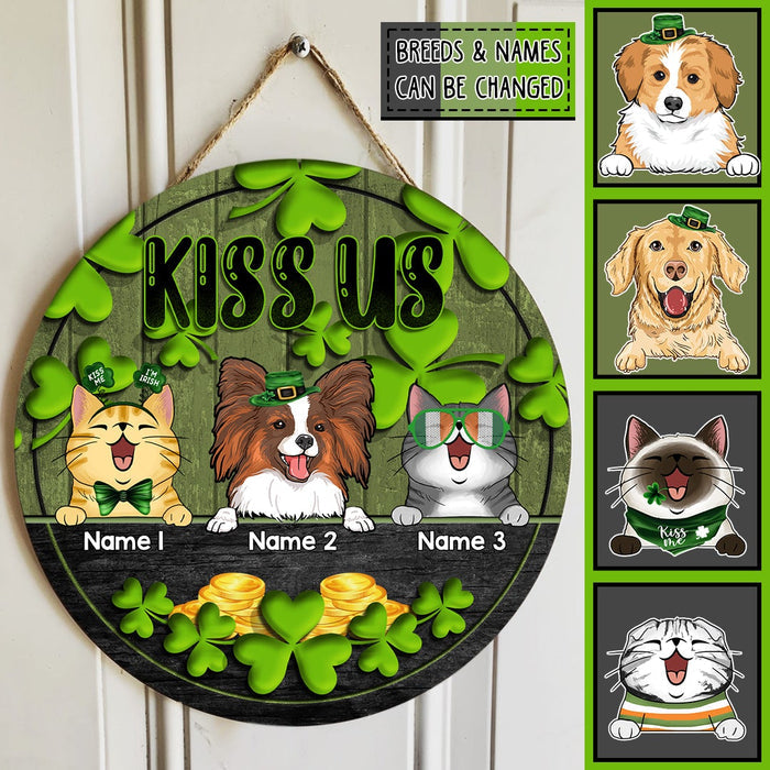 St. Patrick's Day Welcome Door Signs, Gifts For Pet Lovers, Kiss Us Custom Wooden Signs