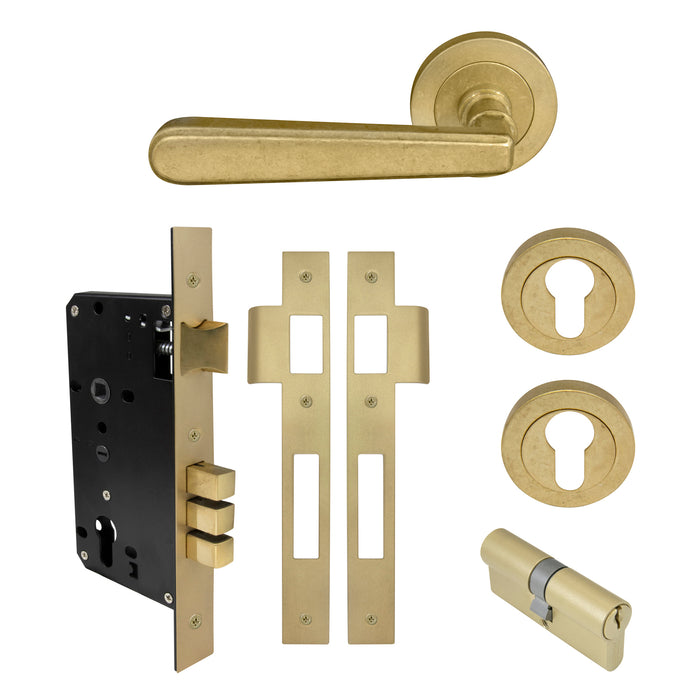 Entrance E85 Set - Key/Key / Rumbled Brass - Living finish (Special Order)
