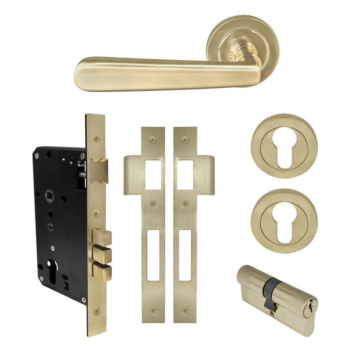 Entrance E85 Set - Key/Key / Unlacquered Satin Brass - Living finish (Special Order)
