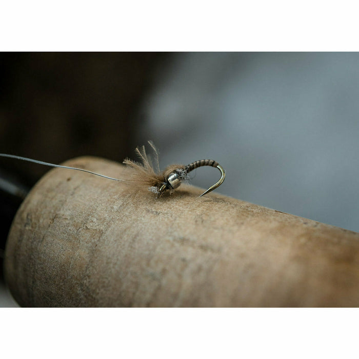Bronze TMC2488 curved fly tying hook tied in nymph pattern with bead head