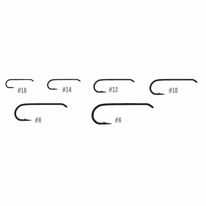 TMC5212 fly hook size chart showing lengths for sizes #6 to #16