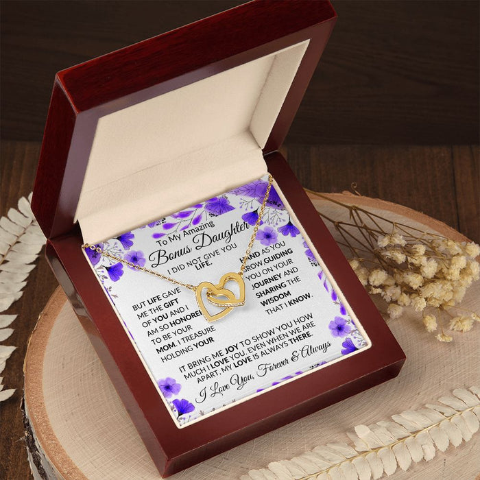 To My Amazing Bonus Daughter - Interlocking Hearts Necklace