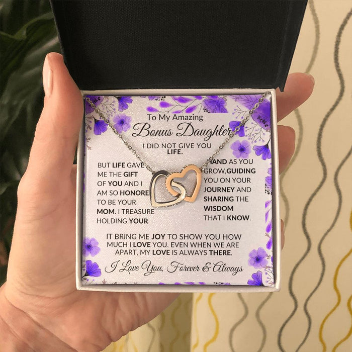To My Amazing Bonus Daughter - Interlocking Hearts Necklace