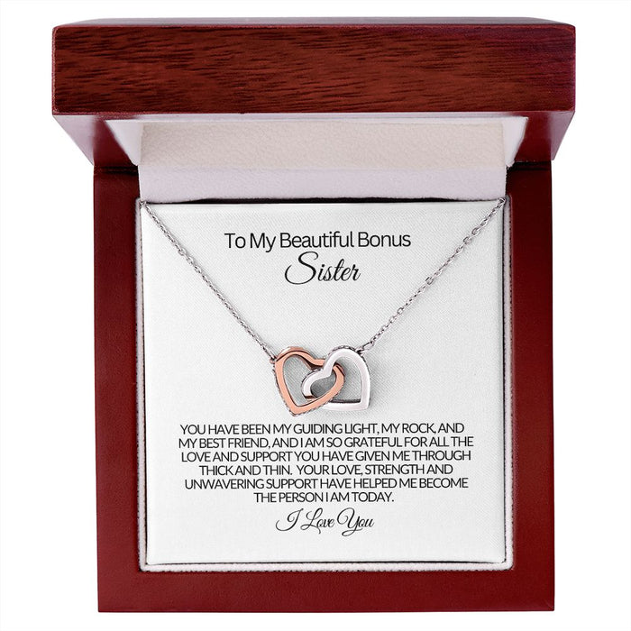 To My Beautiful Bonus Sister -My Best Friend- Interlocking Hearts Necklace 💕