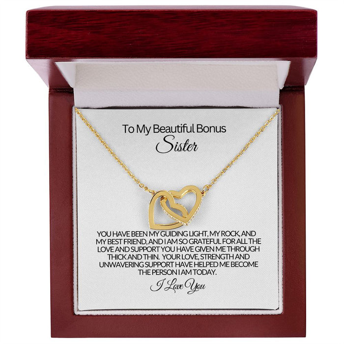 To My Beautiful Bonus Sister -My Best Friend- Interlocking Hearts Necklace 💕