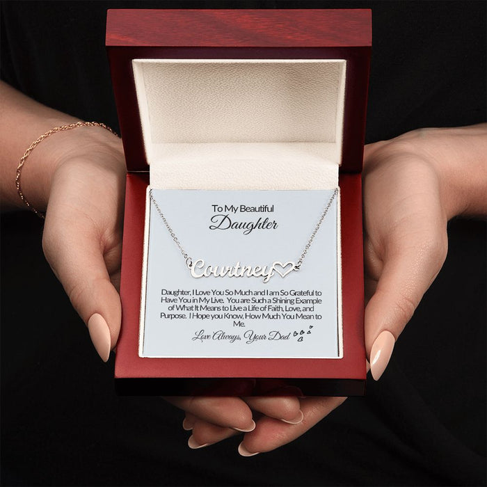 To My Beautiful Daughter-U are Loved-Personalize Heart Name Necklace