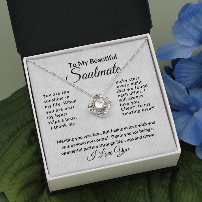 TO MY BEAUTIFUL SOULMATE-Fate Unbreakable Bond- LOVEKNOT  NECKLACE